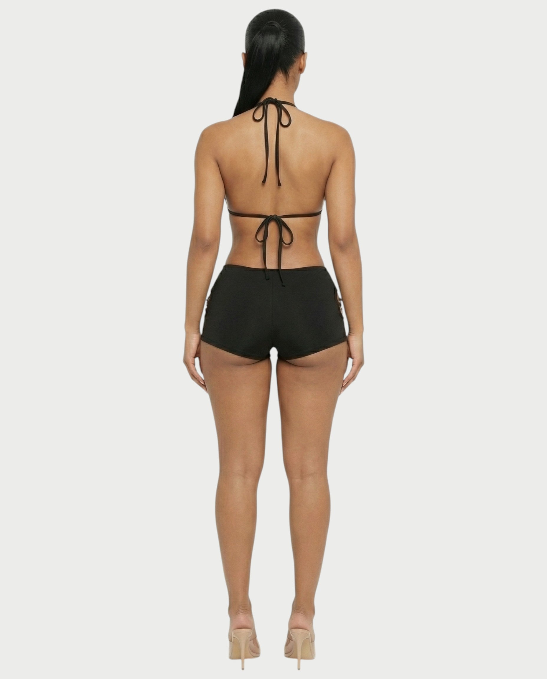 NOELA Cut-Out Ring Halter Bodycon Romper