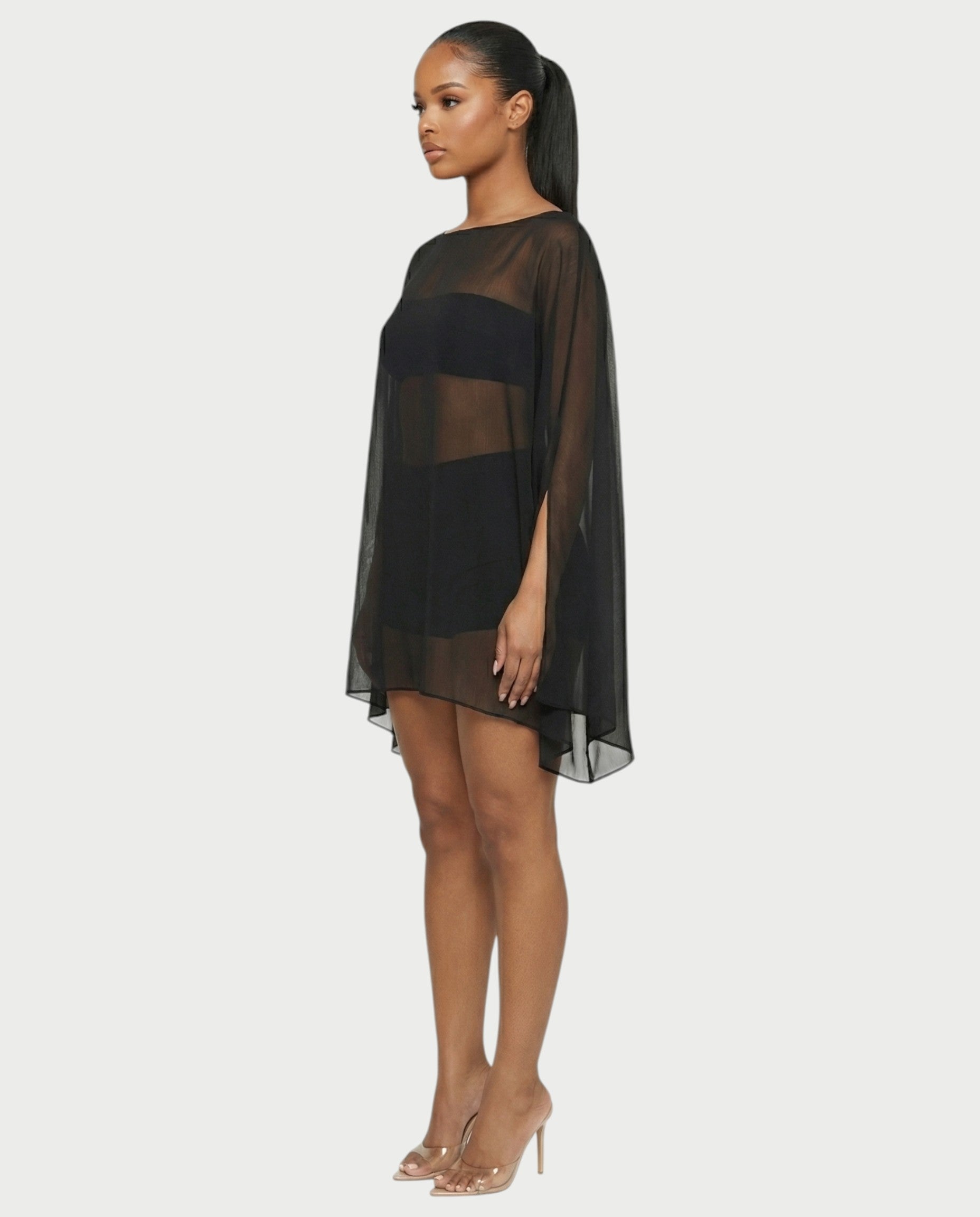 ALMIRA Sheer Mesh Blouse Cover-Up Top
