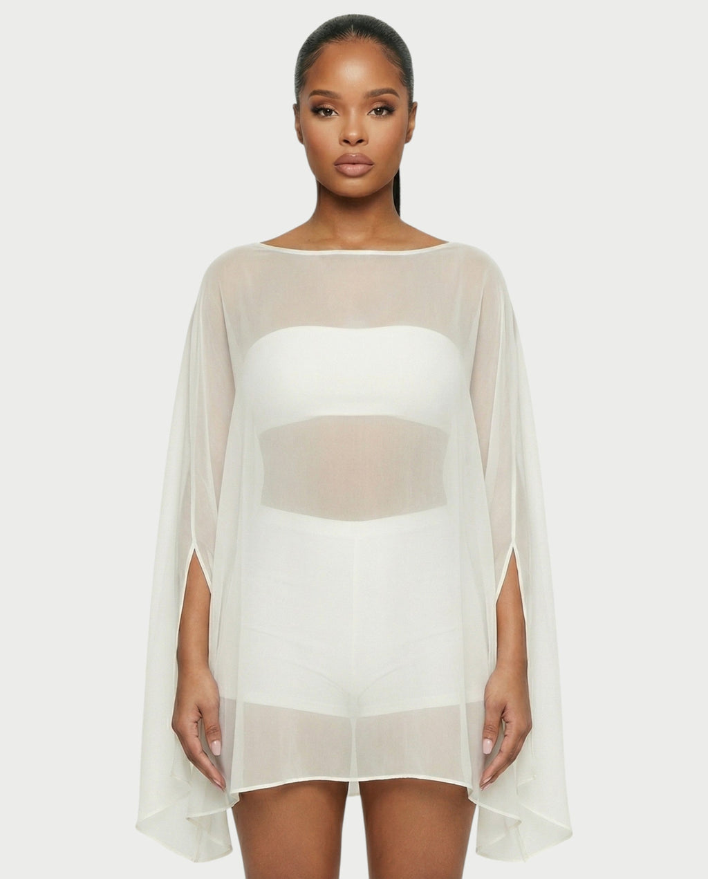 ALMIRA Sheer Mesh Blouse Cover-Up Top