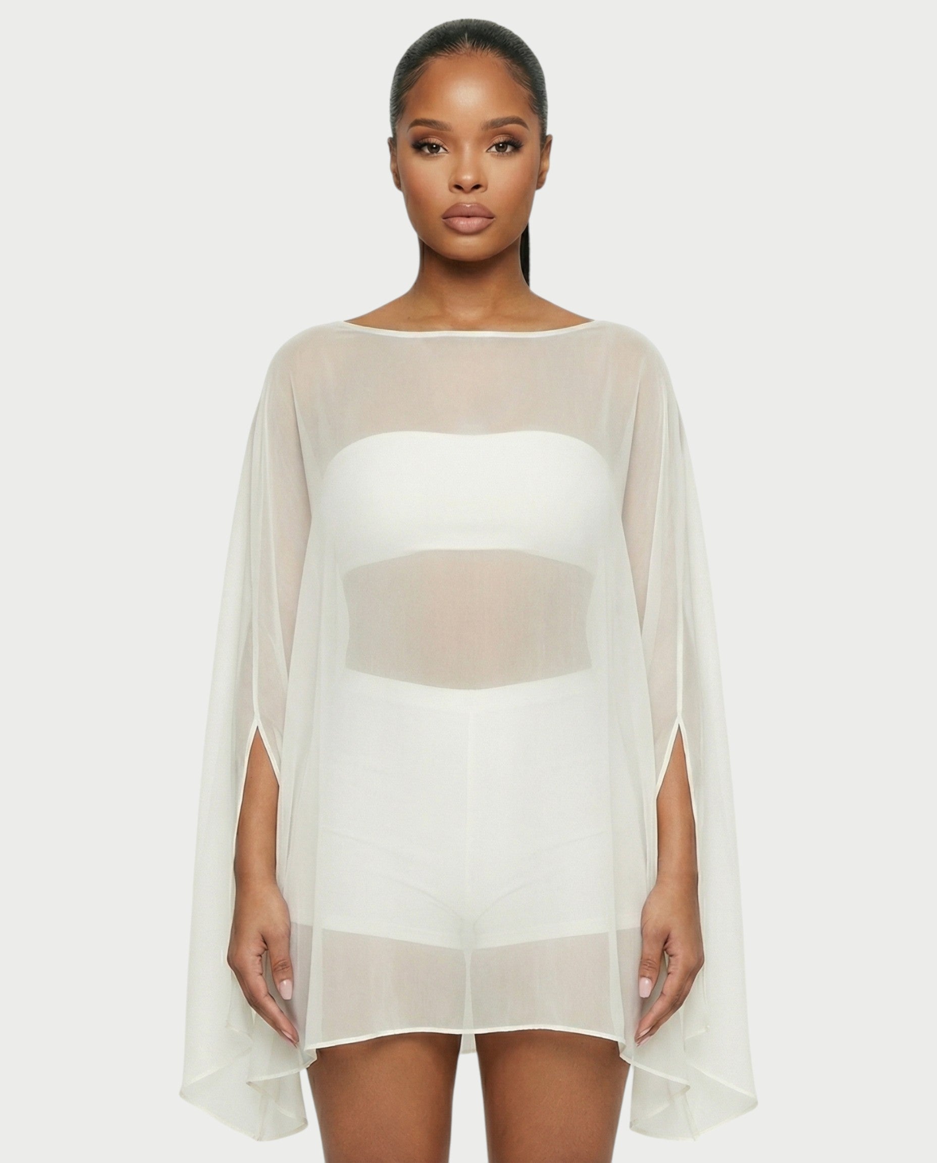 ALMIRA Sheer Mesh Blouse Cover-Up Top