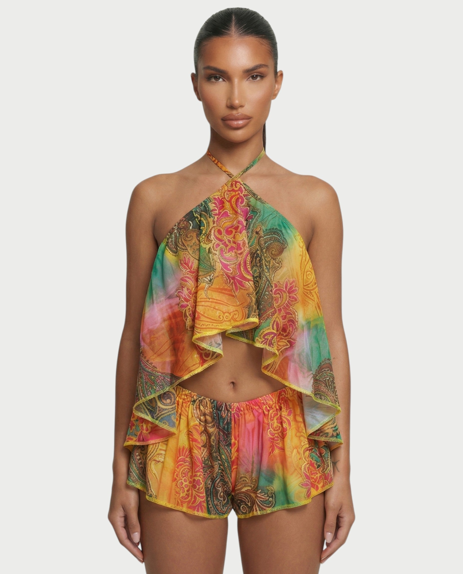 SEFAYA Backless Flowy Top & Shorts Set