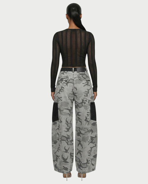 RUBINA Two-Tone Camo Panel Wide-Leg Denim Pants
