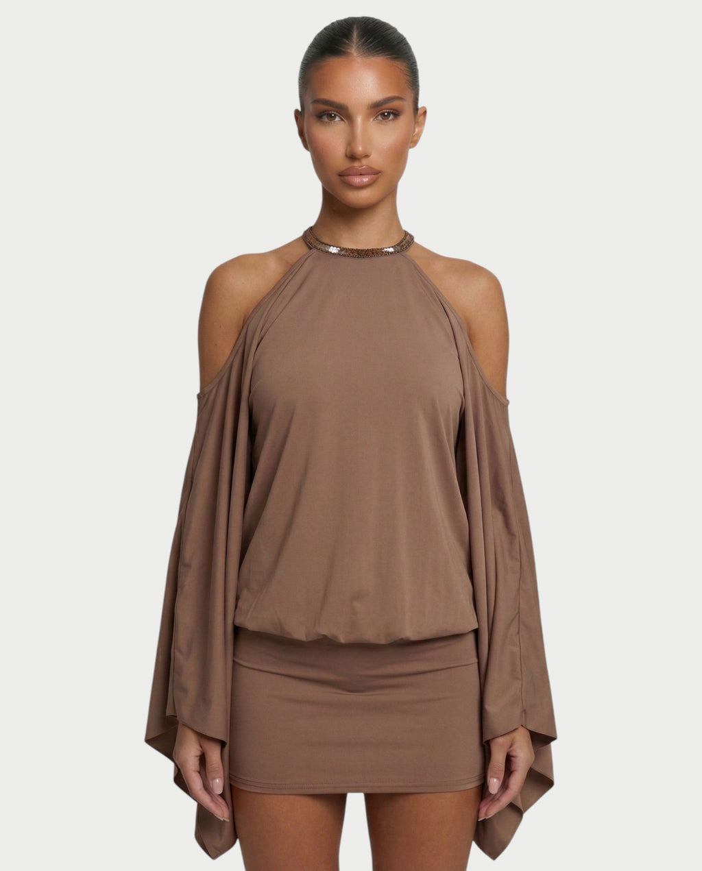 LOWEN Embellished Butterfly Backless Mini Dress