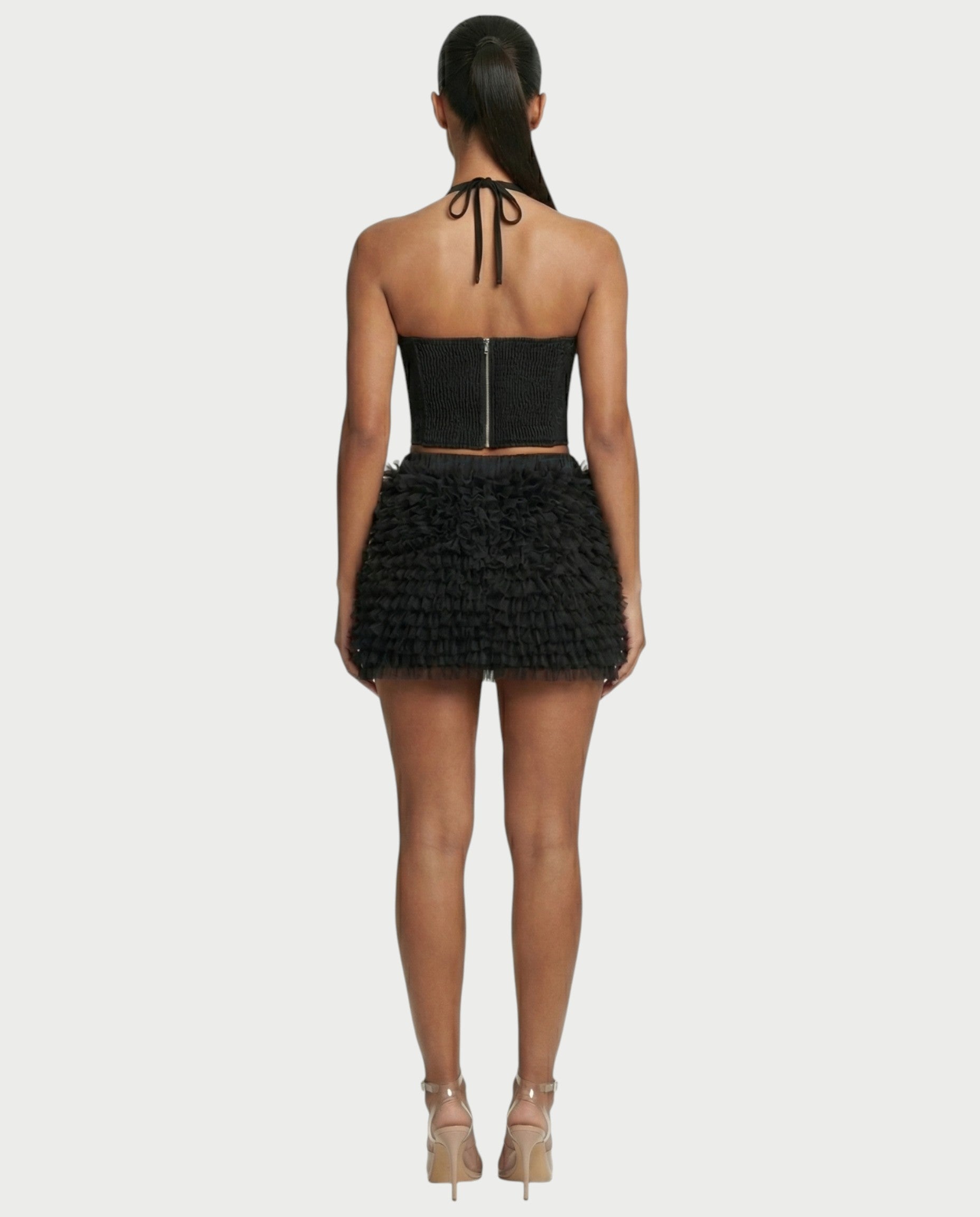 NIXIE Sequin Floral Corset Crop Top & Ruffle Skirt Set