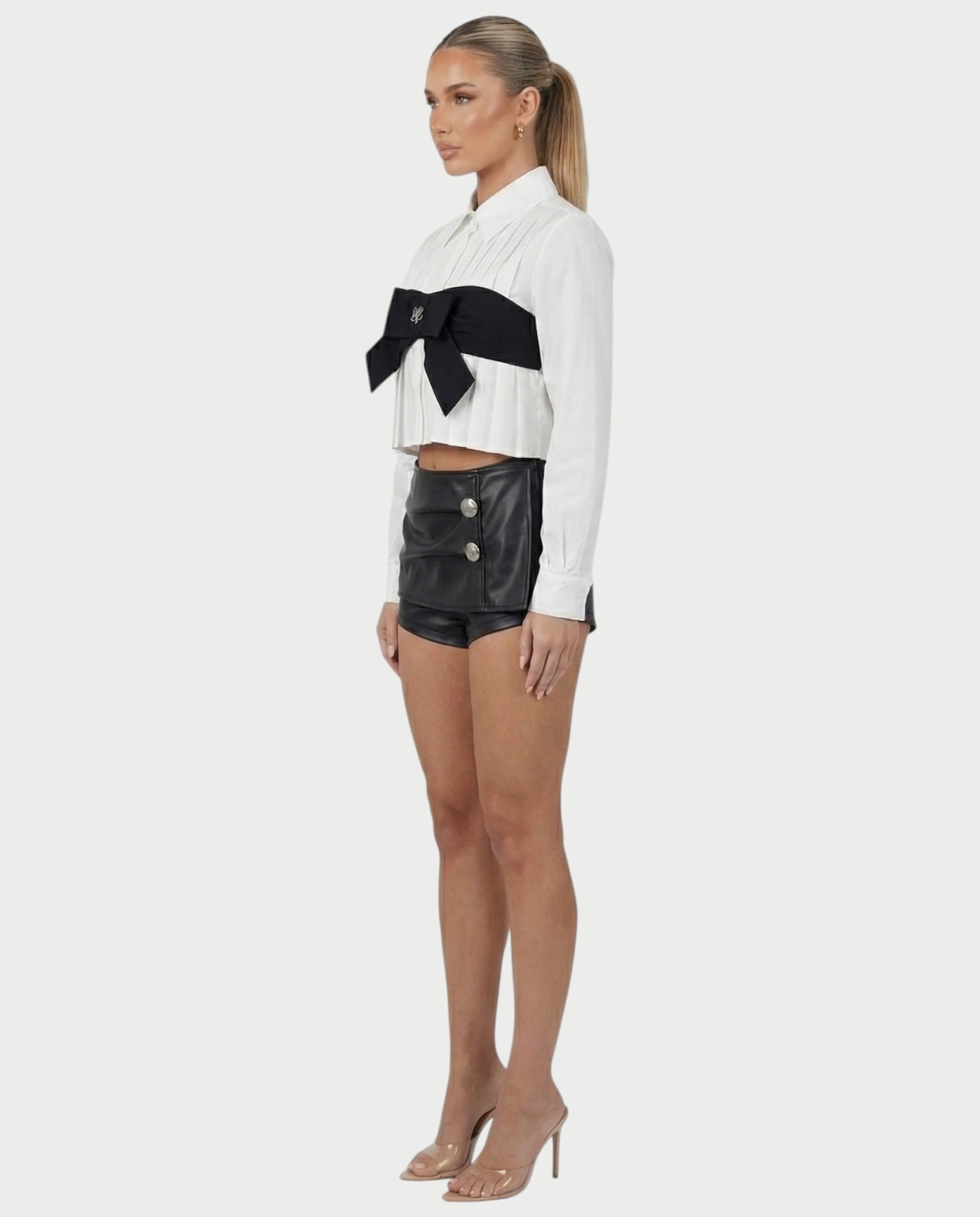 MAIRA High-Waisted Faux Leather Wrap Mini Skirt