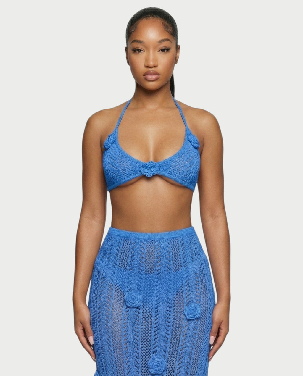 BERYN Crochet Rose Halter Top & Maxi Skirt Set