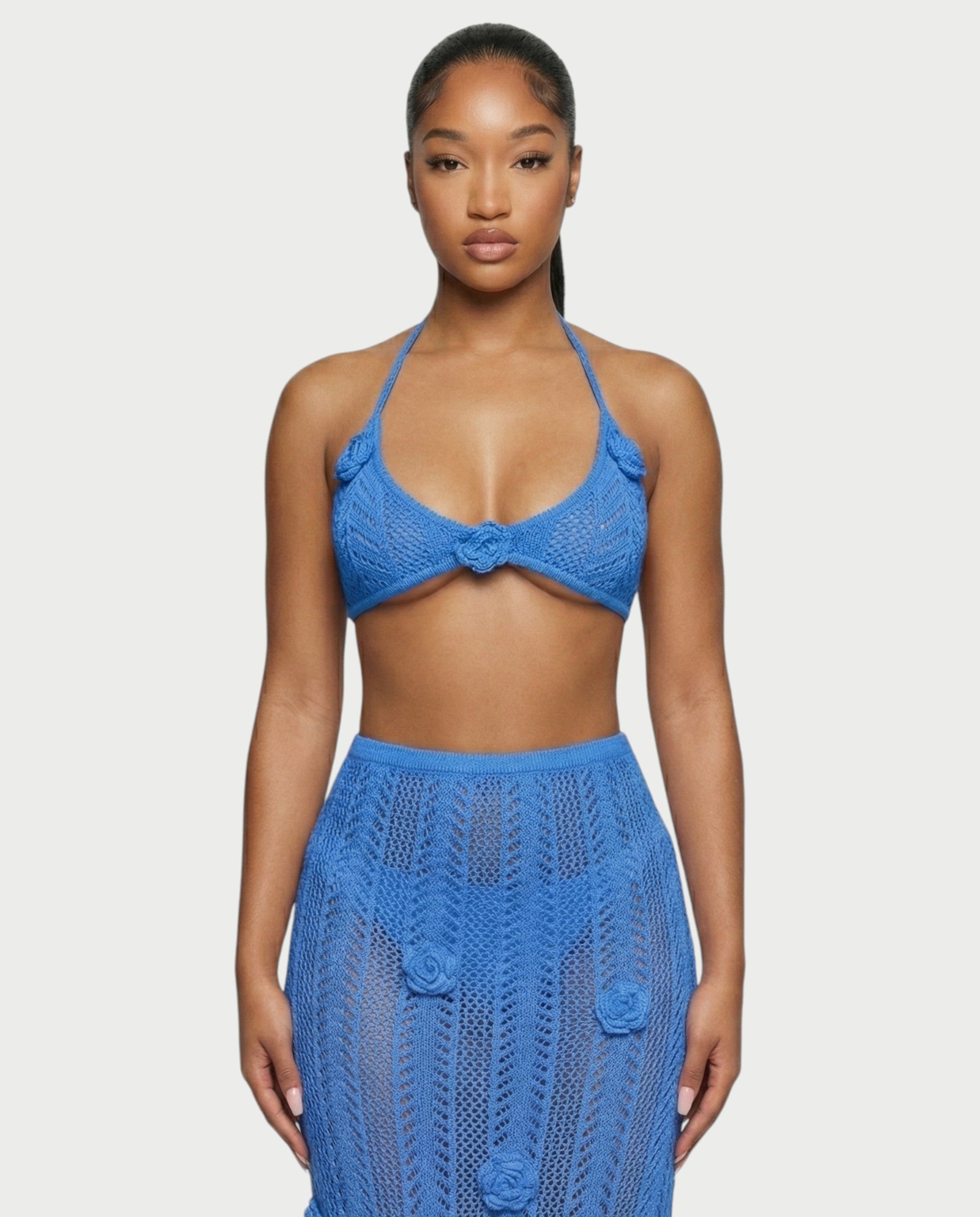 BERYN Crochet Rose Halter Top & Maxi Skirt Set