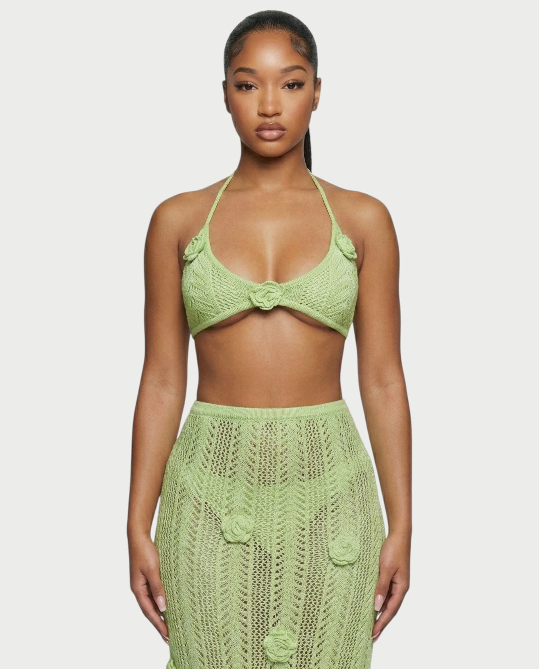 BERYN Crochet Rose Halter Top & Maxi Skirt Set