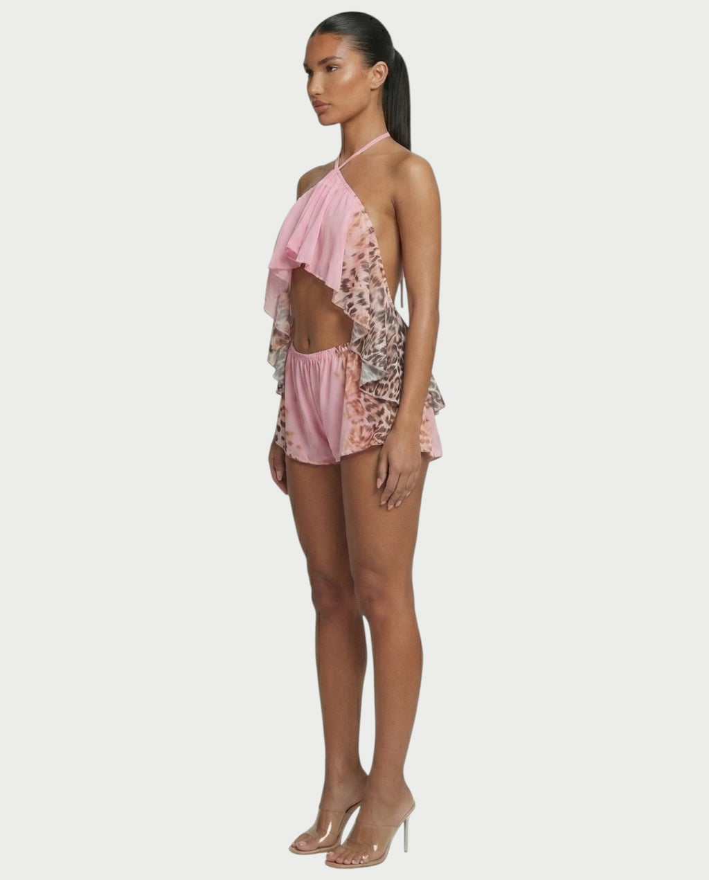 NERYA Leopard Backless Flowy Top & Shorts Set