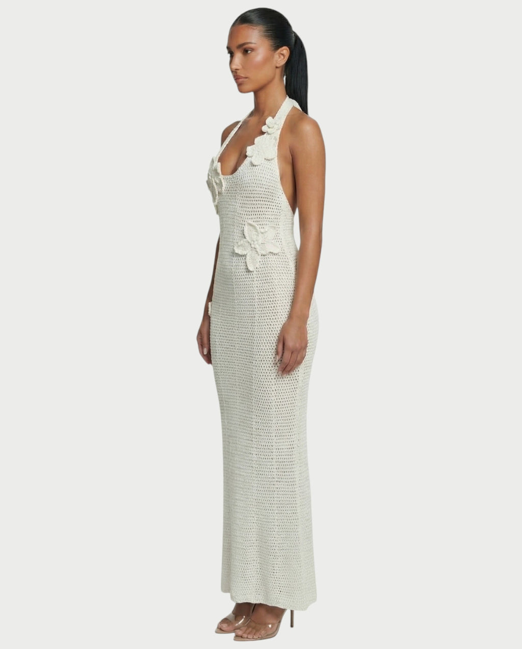 CESIA Crochet Backless Floral Appliqué Maxi Dress