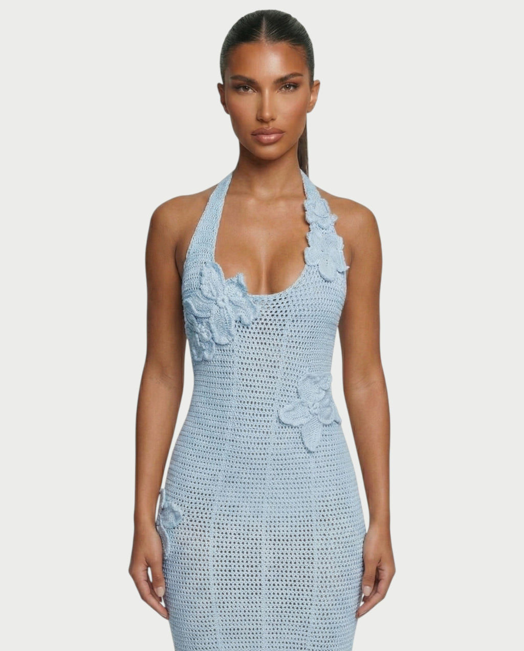 CESIA Crochet Backless Floral Appliqué Maxi Dress