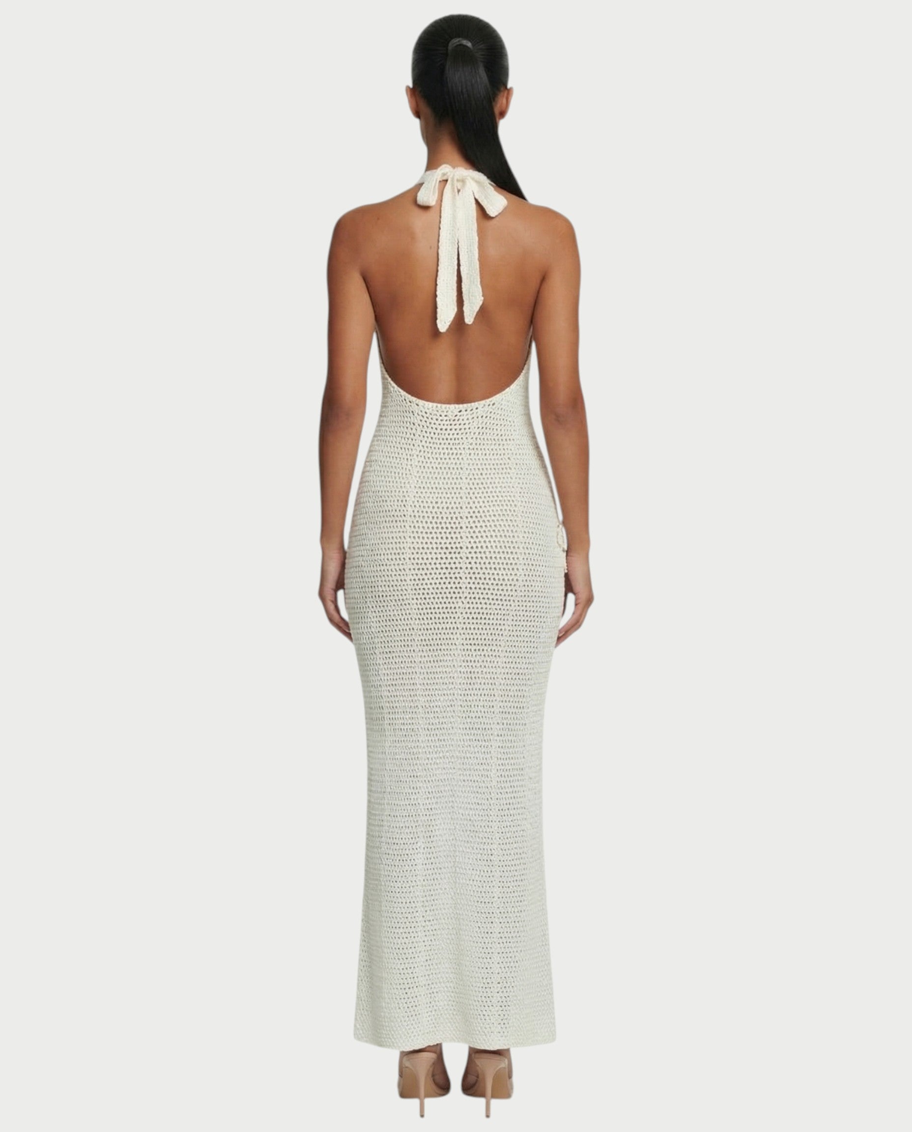 CESIA Crochet Backless Floral Appliqué Maxi Dress