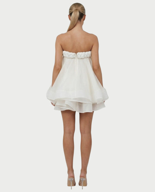 KELSA Strapless Braided Trim Bubble Hem Mini Dress