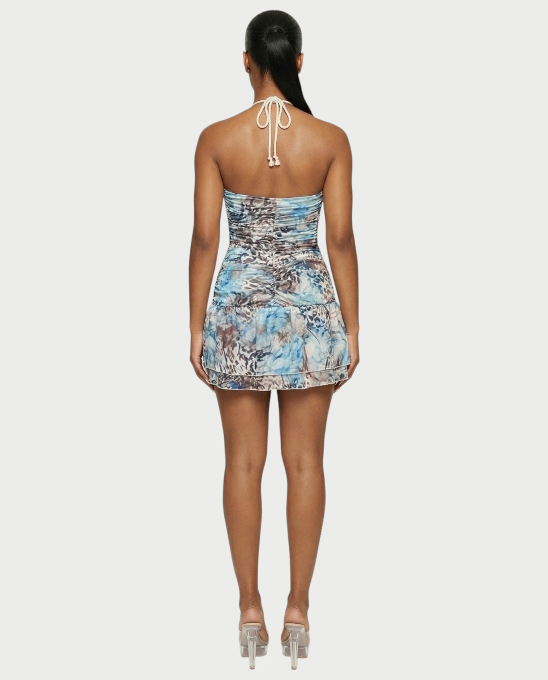 ENARA Sequin Ruched Cutout Bodycon Mini Dress