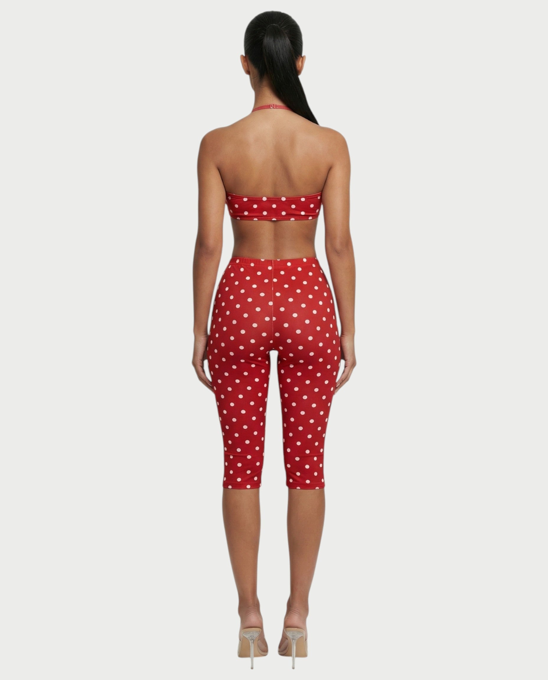 DARYA Polka Dot Bandeau Halter Top & Capri Pants Set
