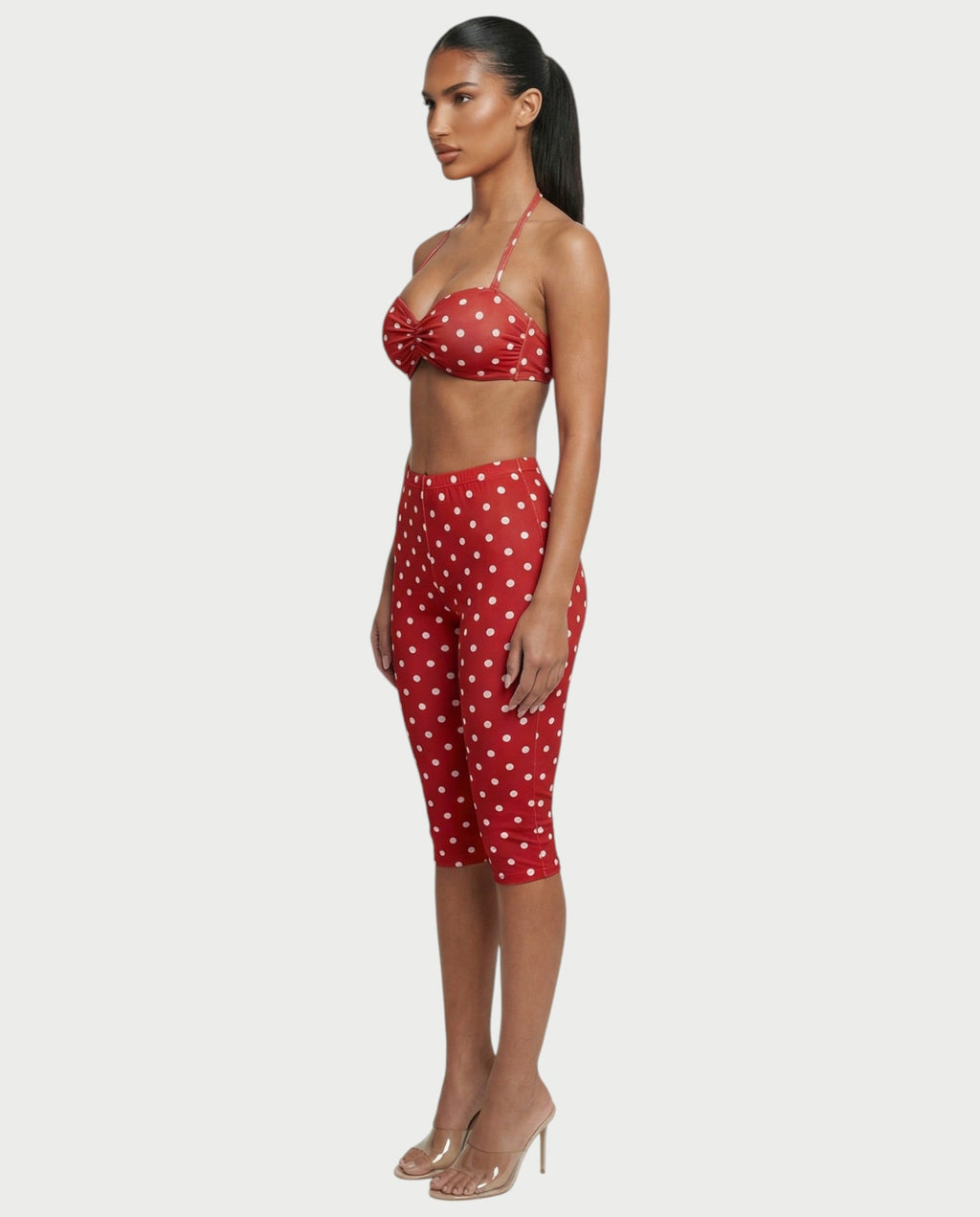 DARYA Polka Dot Bandeau Halter Top & Capri Pants Set