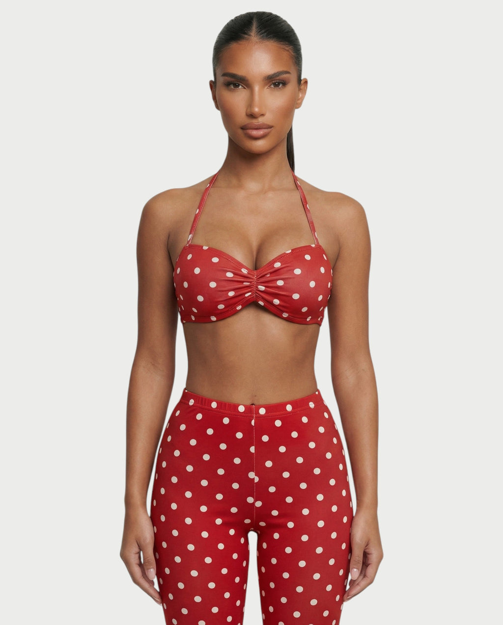 DARYA Polka Dot Bandeau Halter Top & Capri Pants Set