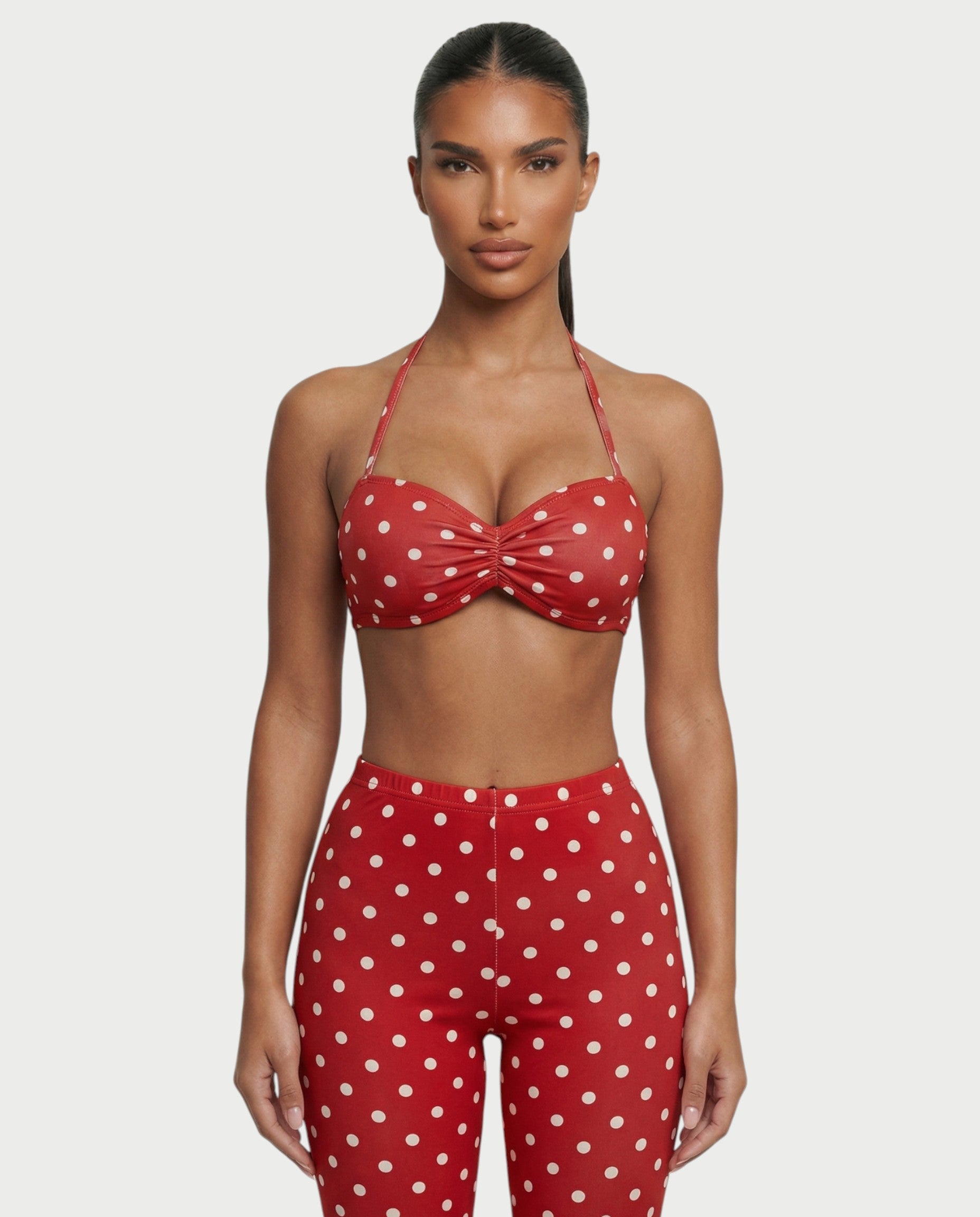 DARYA Polka Dot Bandeau Halter Top & Capri Pants Set