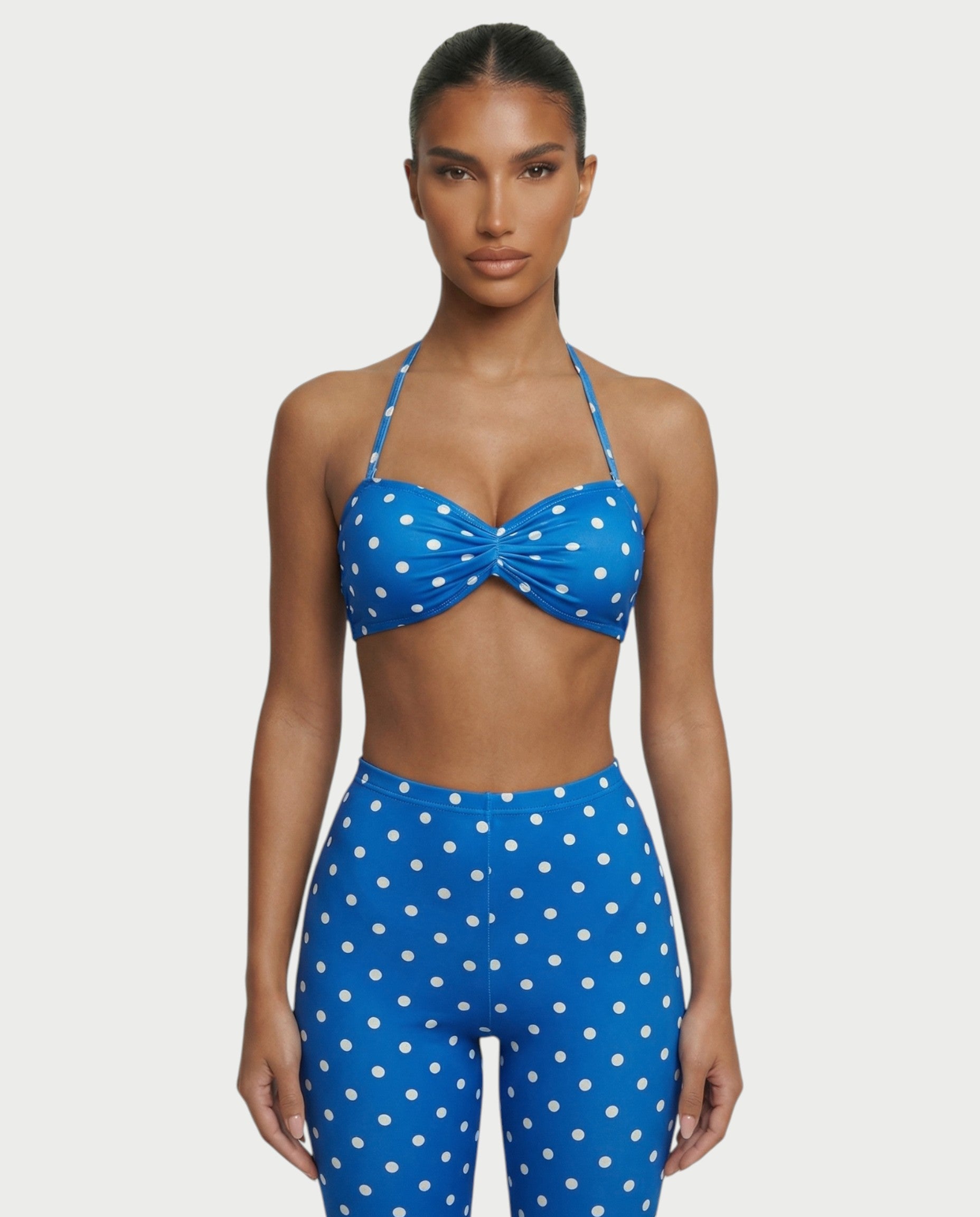 DARYA Polka Dot Bandeau Halter Top & Capri Pants Set