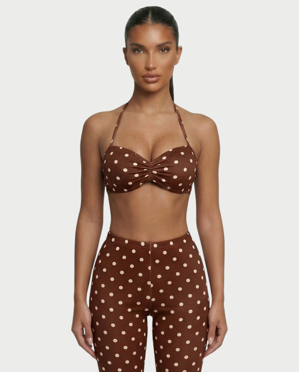 DARYA Polka Dot Bandeau Halter Top & Capri Pants Set