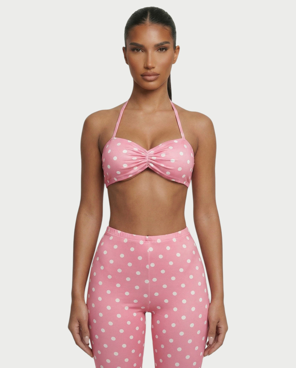 DARYA Polka Dot Bandeau Halter Top & Capri Pants Set