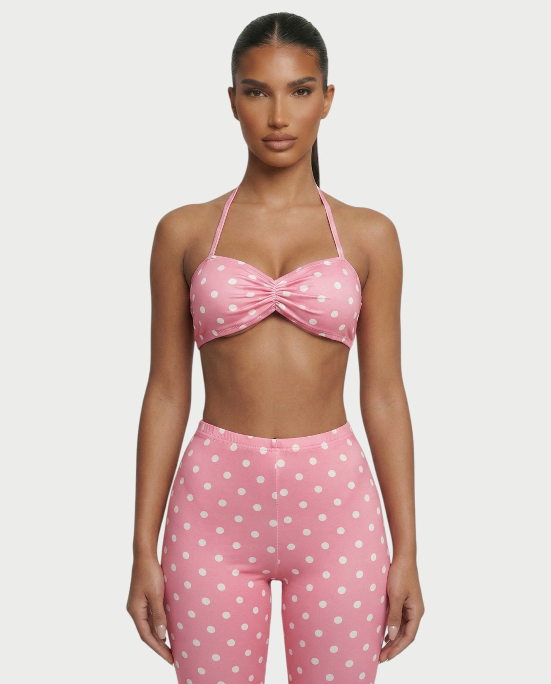 DARYA Polka Dot Bandeau Halter Top & Capri Pants Set