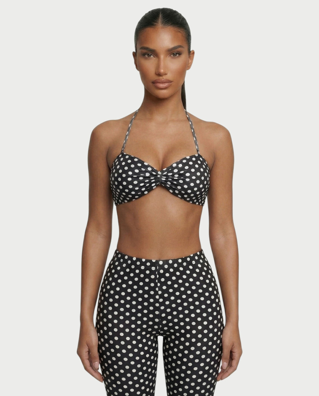 DARYA Polka Dot Bandeau Halter Top & Capri Pants Set