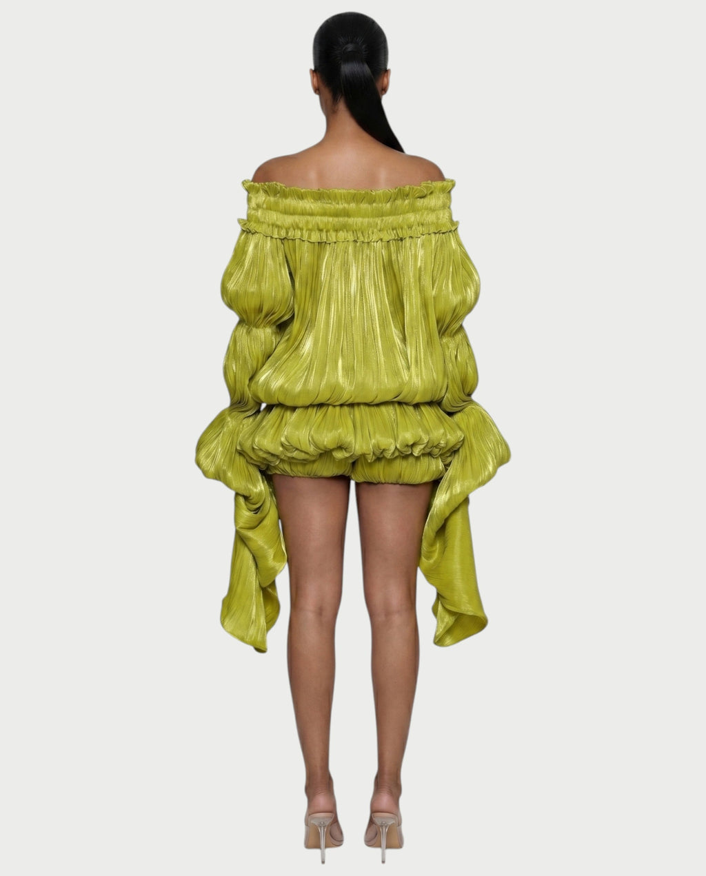 MORYA Off-Shoulder Ruffle Sheer Sleeve Mini Dress