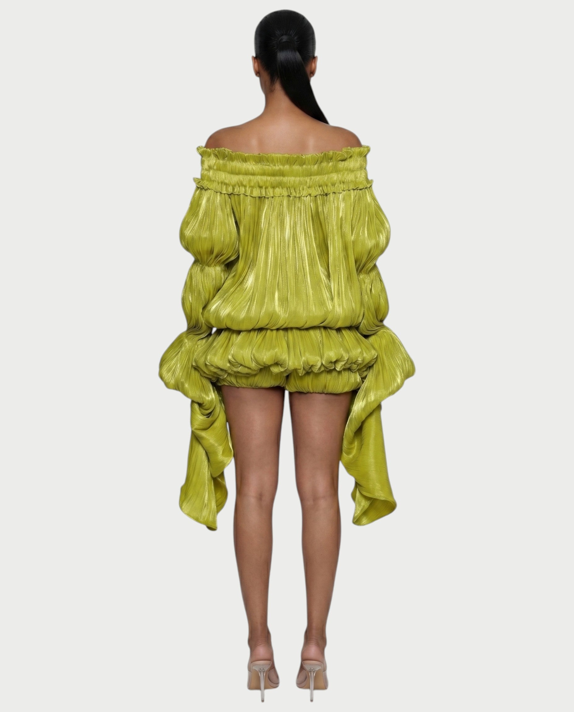 MORYA Off-Shoulder Ruffle Sheer Sleeve Mini Dress