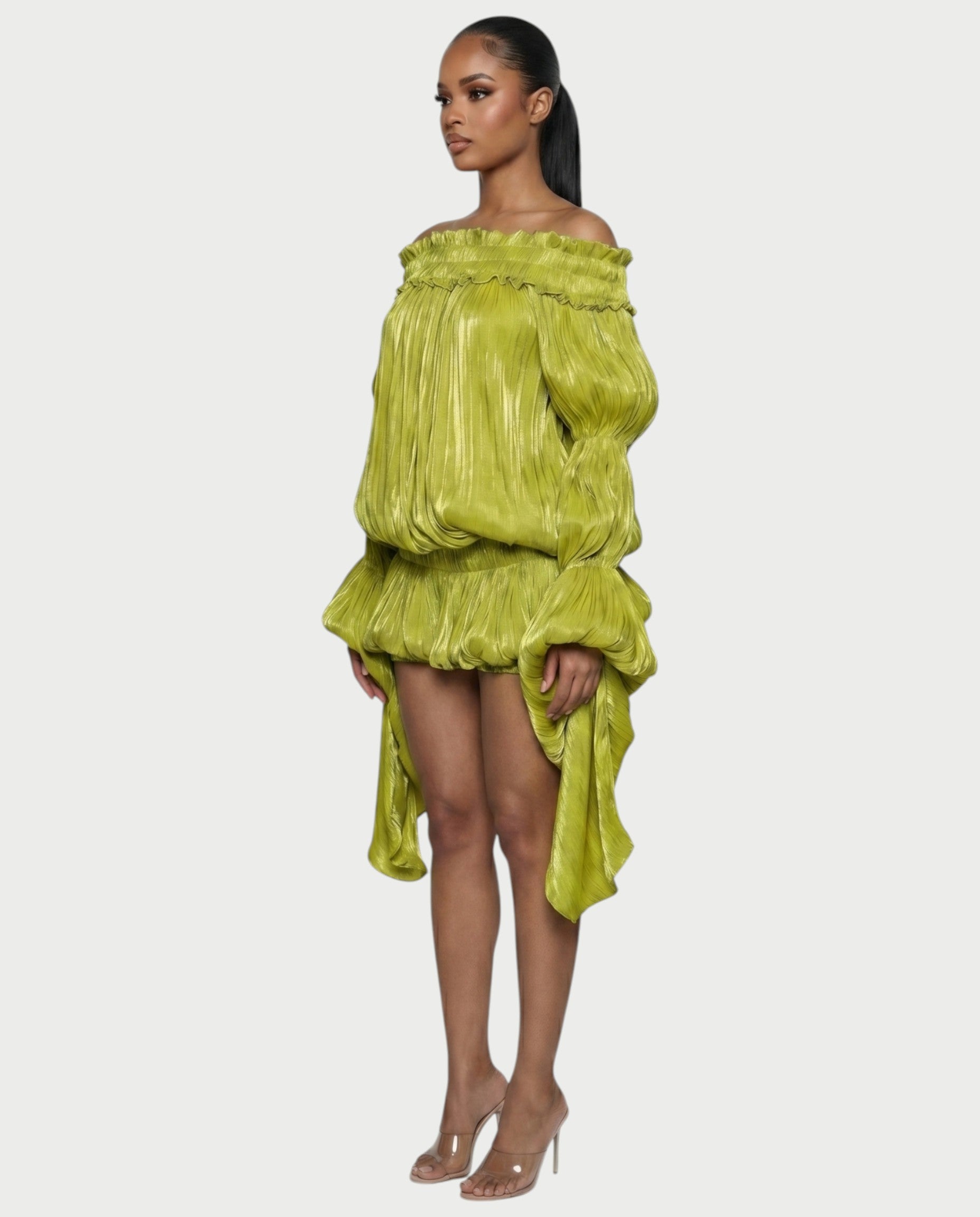 MORYA Off-Shoulder Ruffle Sheer Sleeve Mini Dress