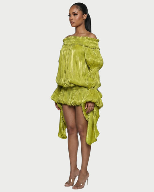MORYA Off-Shoulder Ruffle Sheer Sleeve Mini Dress