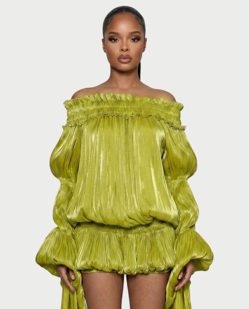 MORYA Off-Shoulder Ruffle Sheer Sleeve Mini Dress