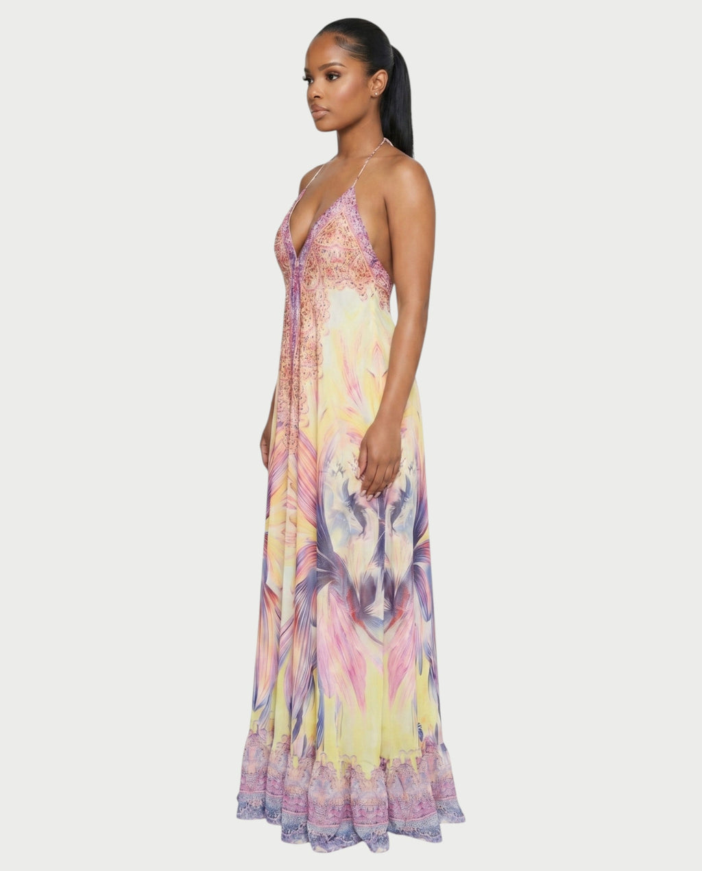 MERYN Pastel Gradient Flowing Halter Maxi Dress