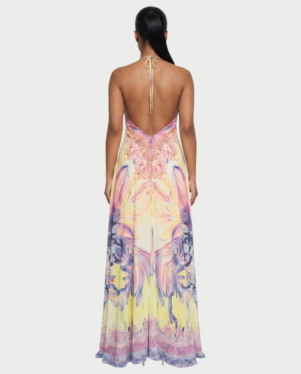 MERYN Pastel Gradient Flowing Halter Maxi Dress