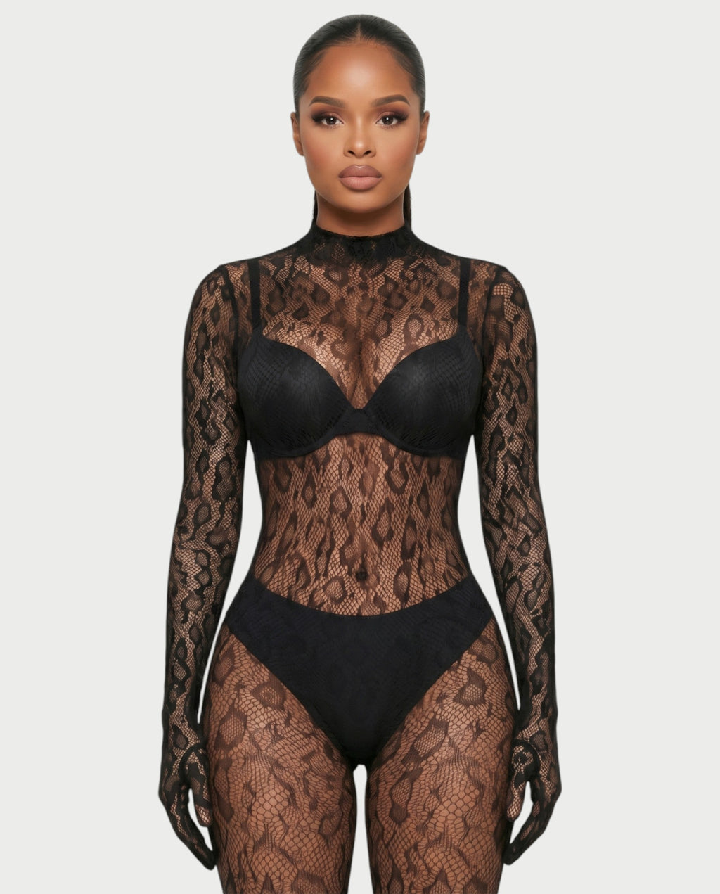 AVILA Sheer Leopard Lace Bodycon Jumpsuit
