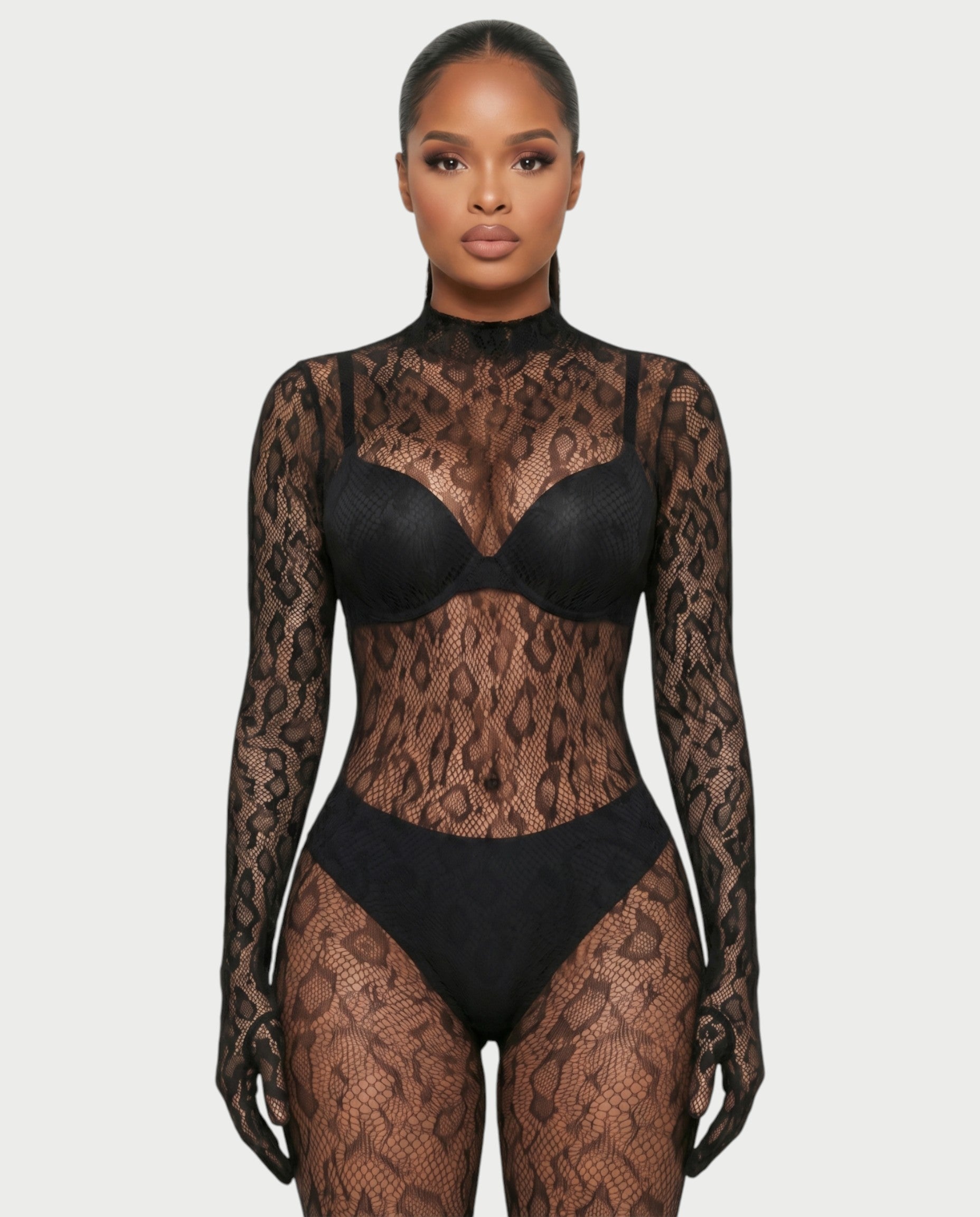 AVILA Sheer Leopard Lace Bodycon Jumpsuit