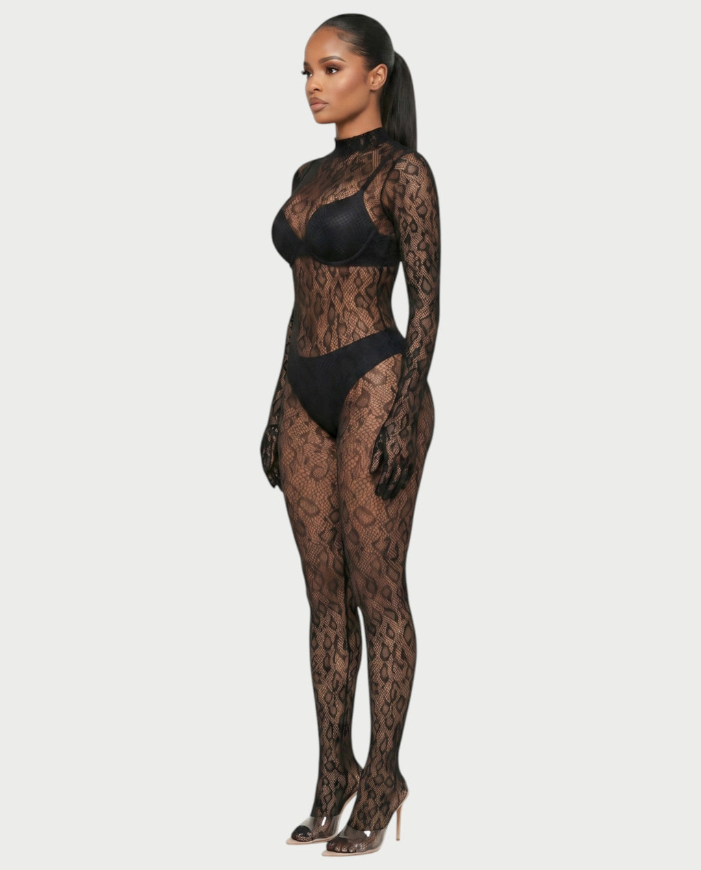 AVILA Sheer Leopard Lace Bodycon Jumpsuit