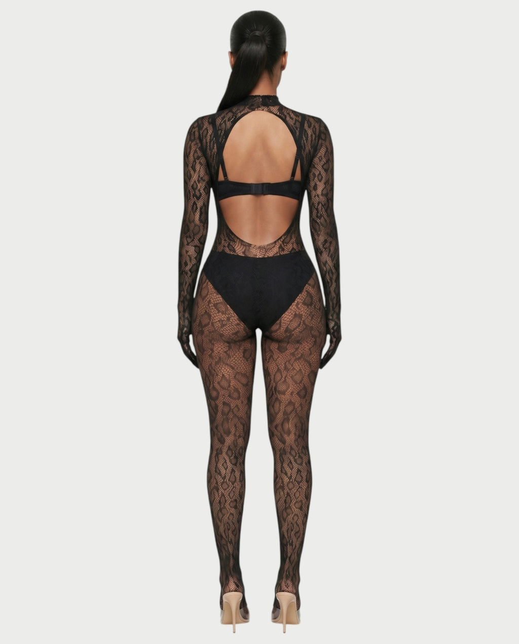 AVILA Sheer Leopard Lace Bodycon Jumpsuit