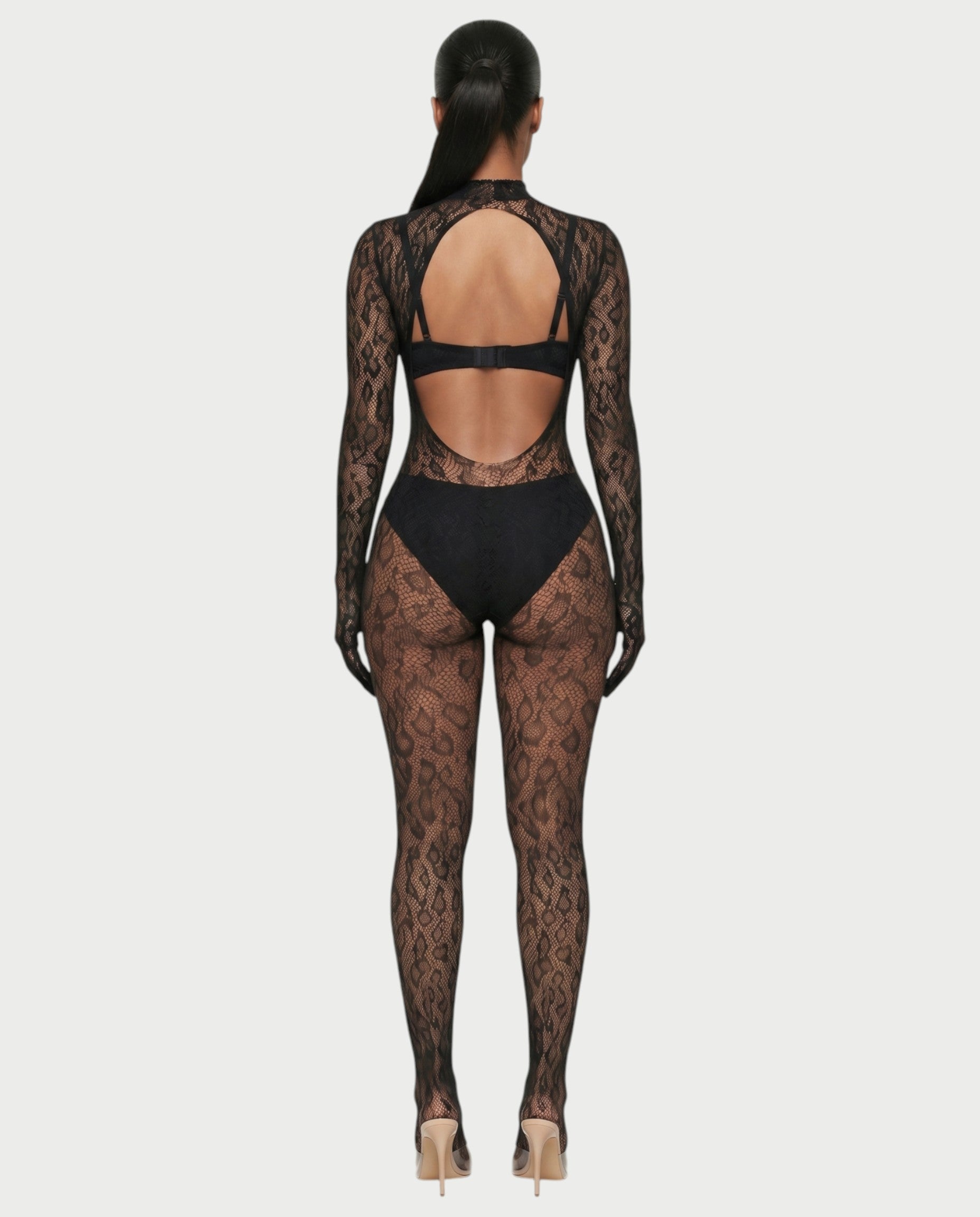 AVILA Sheer Leopard Lace Bodycon Jumpsuit