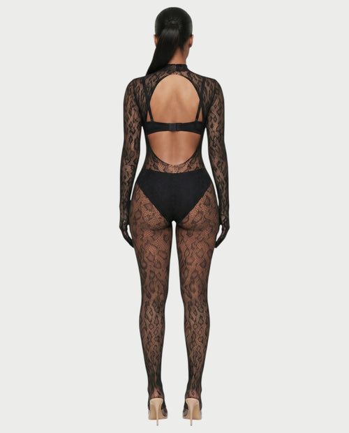 AVILA Sheer Leopard Lace Bodycon Jumpsuit