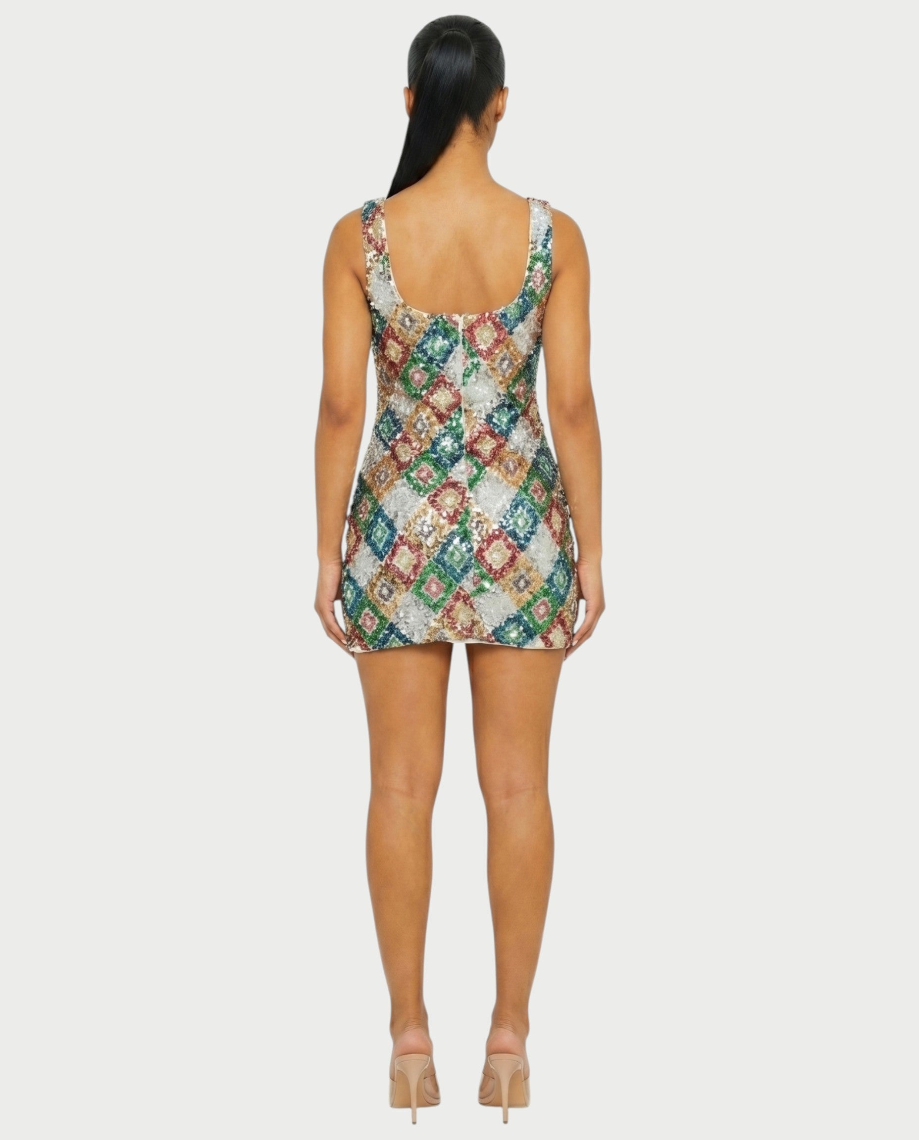 RISANA Sequin Diamond Bodycon Mini Dress