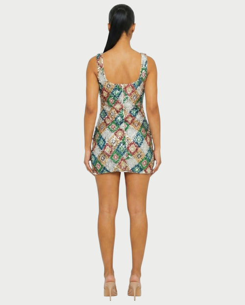 RISANA Sequin Diamond Bodycon Mini Dress