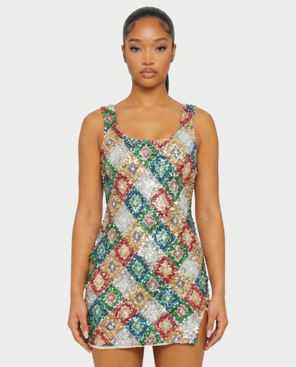 RISANA Sequin Diamond Bodycon Mini Dress
