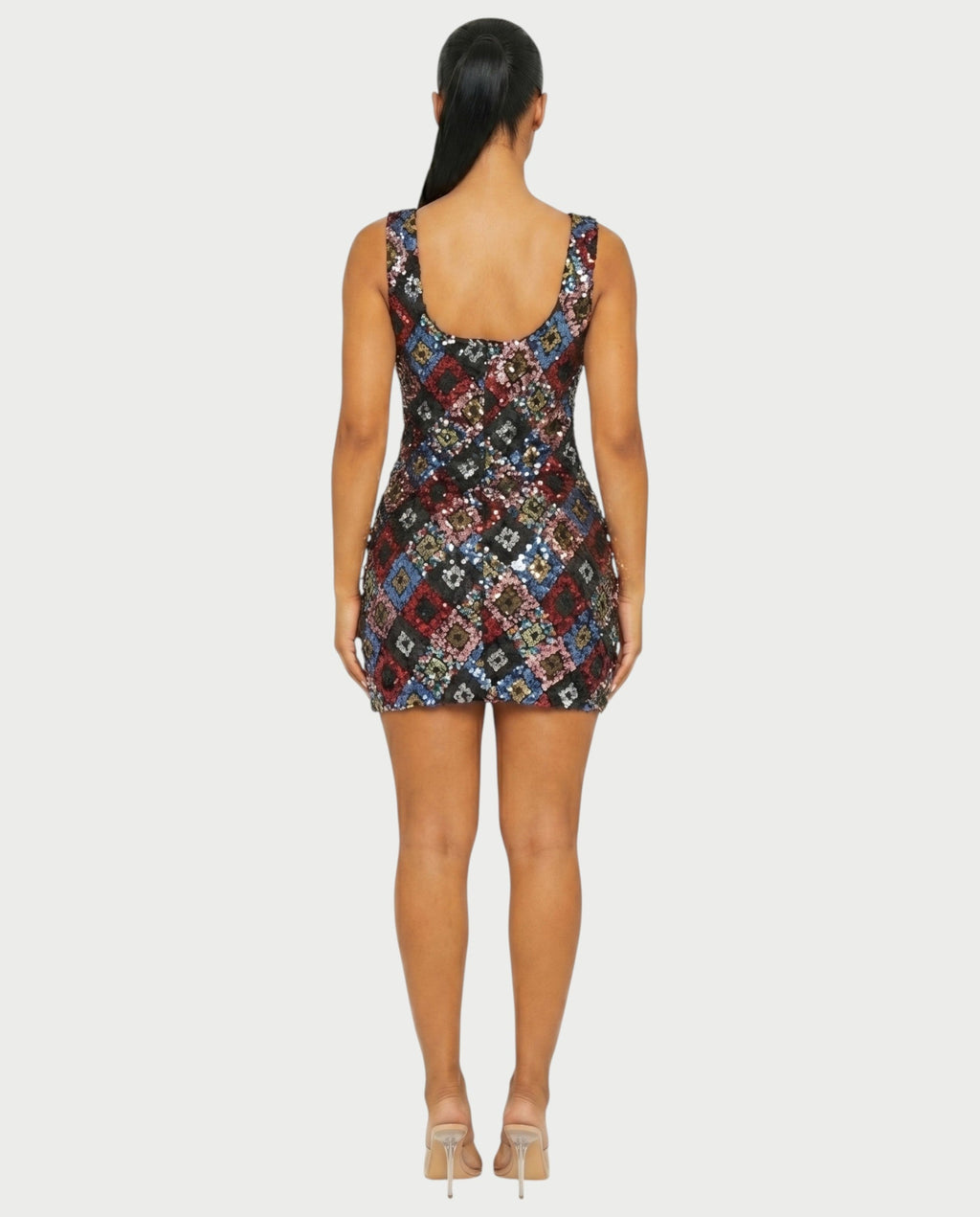 LAVINA Dark blue Sequin Diamond Bodycon Mini Dress
