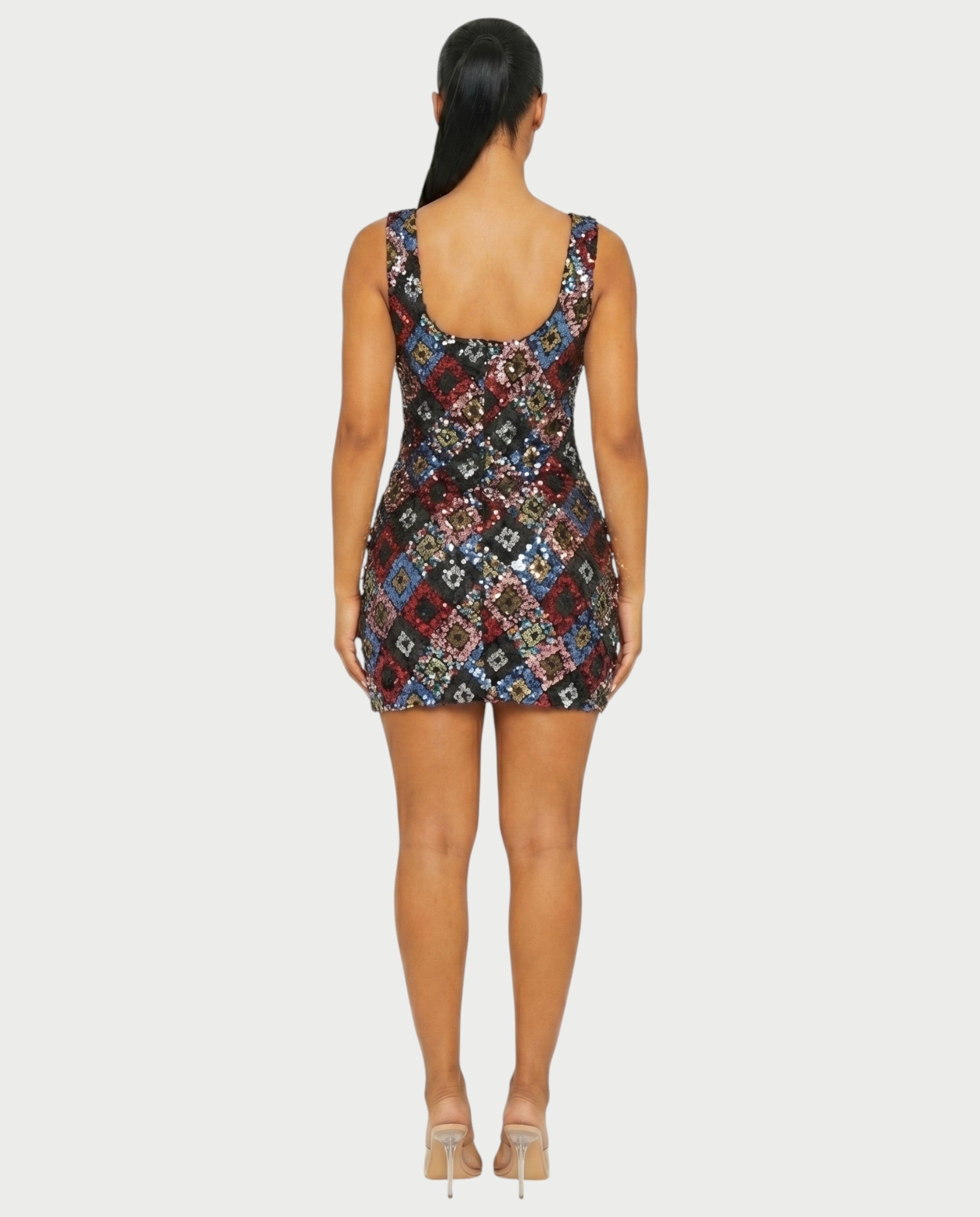 LAVINA Dark blue Sequin Diamond Bodycon Mini Dress