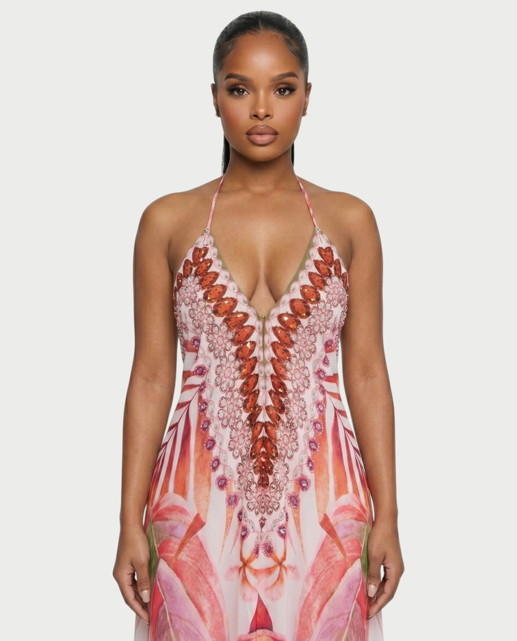 ARCIA Floral Ombre Flowing Halter Maxi Dress