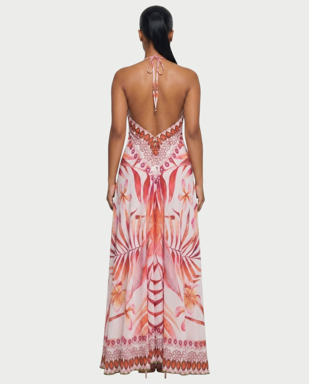 ARCIA Floral Ombre Flowing Halter Maxi Dress