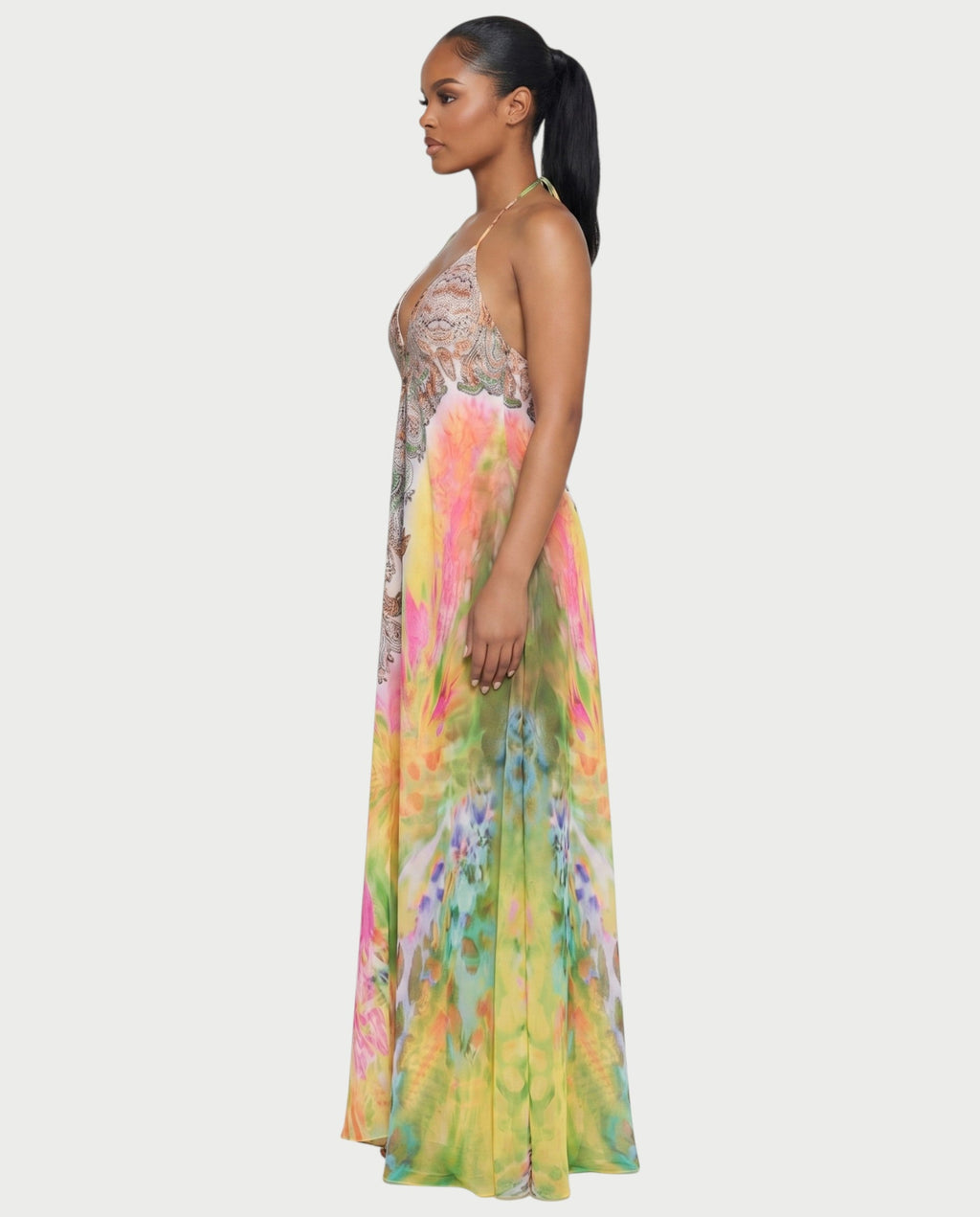 LEIRA Paisley Gradient Flowing Halter Maxi Dress