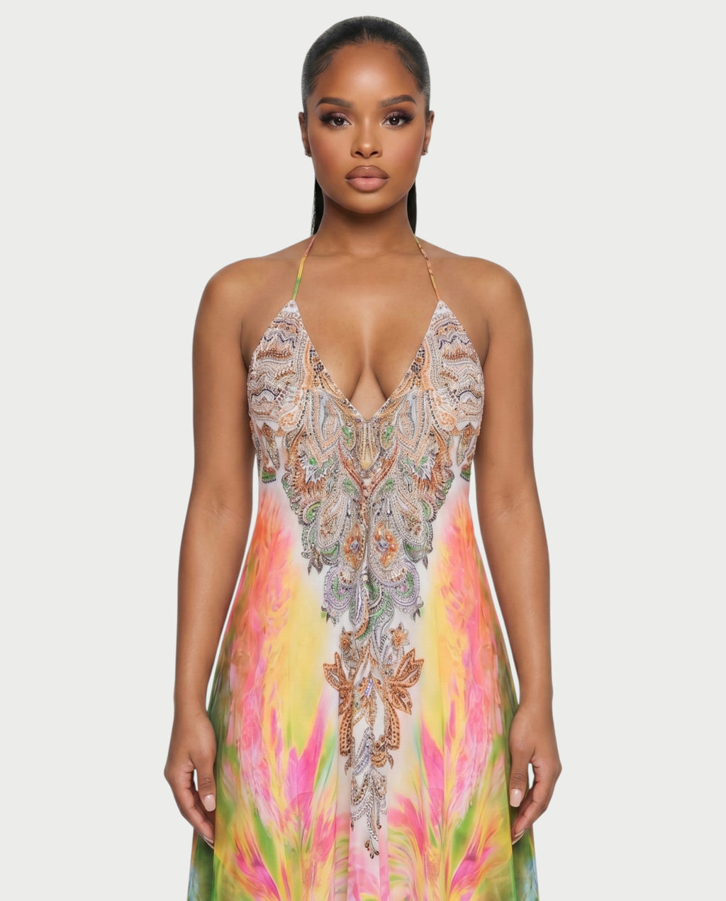 LEIRA Paisley Gradient Flowing Halter Maxi Dress