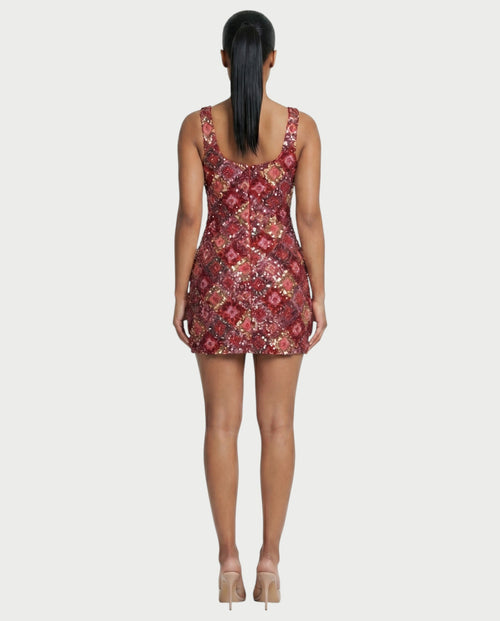 ALFIRA Red Sequin Diamond Bodycon Mini Dress